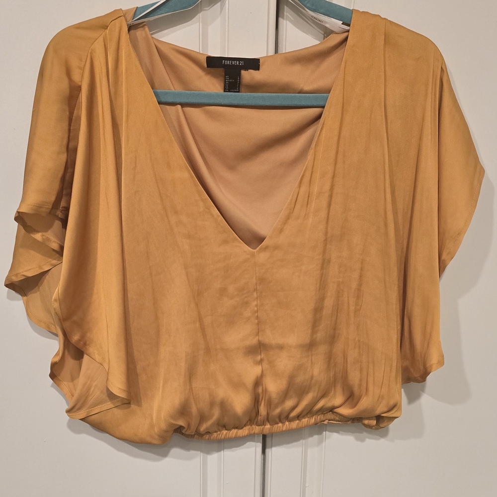 Forever 21 Women's Mustard V-Neck Blouse